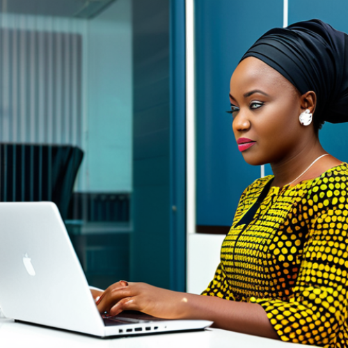 Modern Nigerian Professional**

"A confident businesswoman in a vibrant, modest Ankara dress, working on a laptop in a bustling Lagos office, fully clothed, appropriate attire, safe for work, perfect anatomy, natural pose, professional corporate photography, high quality, family-friendly."

**