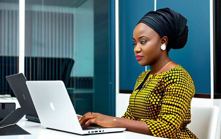Modern Nigerian Professional**
"A confident businesswoman in a vibrant, modest Ankara dress, working on a laptop in a bustling Lagos office, fully clothed, appropriate attire, safe for work, perfect anatomy, natural pose, professional corporate photography, high quality, family-friendly."
**